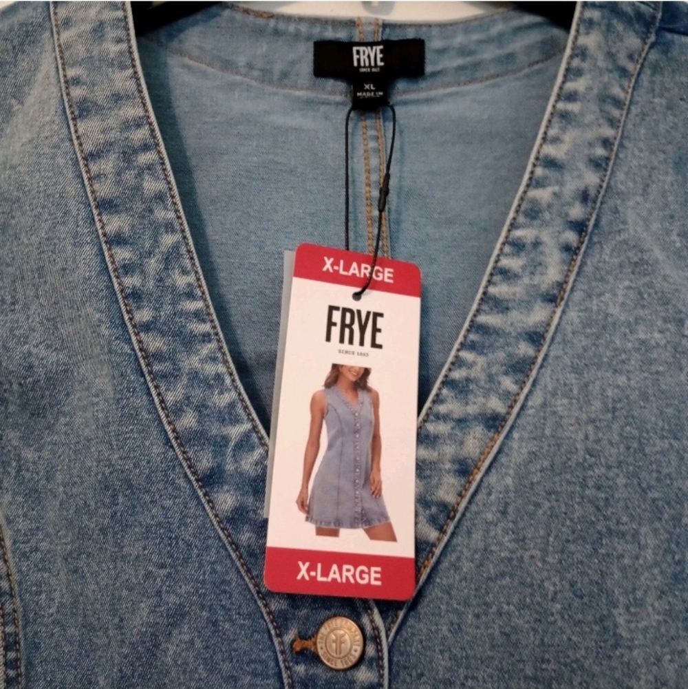 Frye Denim Mini Dress Womens Light Wash Sleeveless Button Front Casual XL -A02 - Picture 6 of 8